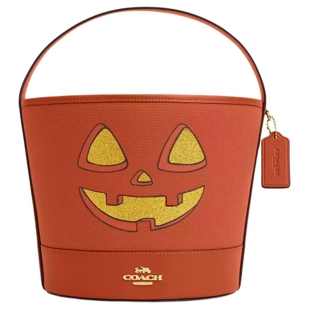 Coach 25 Metallisches Logo Canvas und Leder Beuteltasche Damen Handtaschen Gold Tief-Orange CW533-IMOY8