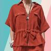 European Chic Old-Money Style Summer Two-Piece: Short-Sleeve Shirt & Wide-Leg Pants for Women
