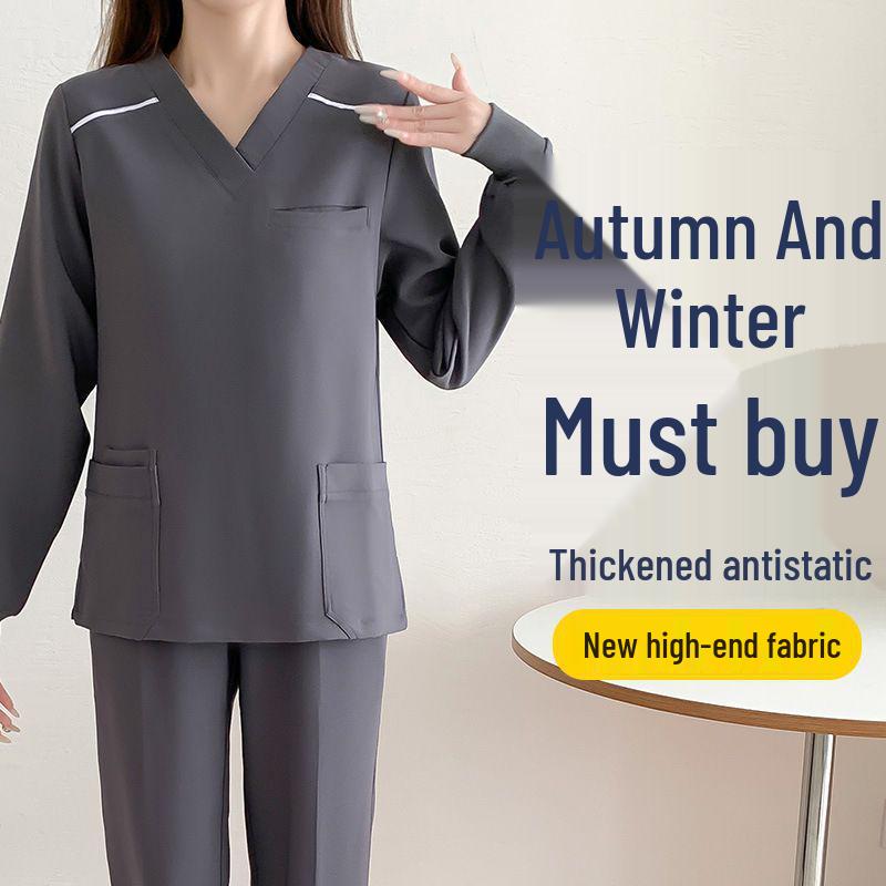 Enhanced Anti-Static Long Sleeve Scrub Suit - Quick-Drying, Stretchable, Medical Gown for Nurses