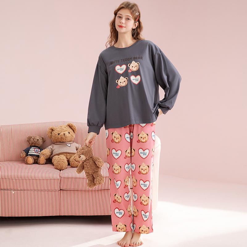 Fenteng [Xiaoxiong Tribe IP Collaboration] Spring Round Neck Pure Cotton Long-Sleeved Pajamas for Girls