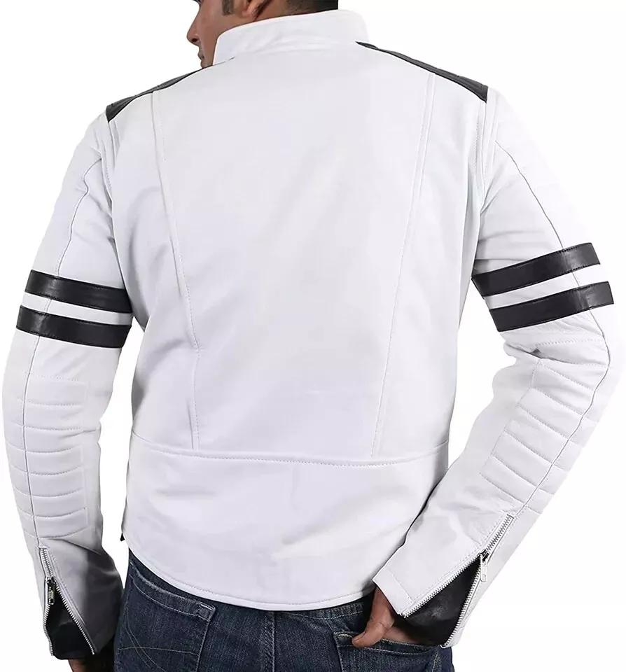 WEIß Gestreift Handgefertigt Stilvolle Jacke Elegant Herren Echtes Lammleder