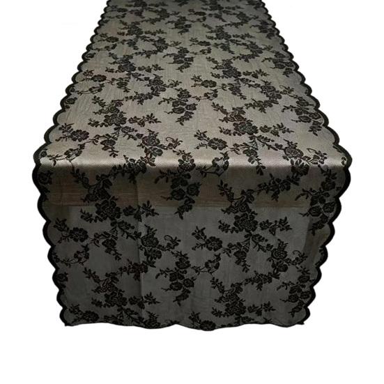 Yousheng French Lace Table Runner, Black & White Vintage Lace Runner for Coffee Table, Shoe Cabinet, Dining Table, Long Rectangular