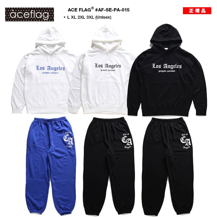 Ace Flag Los Angeles Long Sleeve Hoodie and Oversized Size XL Men's Pile-Lined Sweatpants, Silhouette, White, (2L/LL), AF-SE-PA-015
