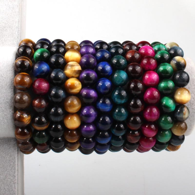Natural 3A Tiger Eye Stone Bracelet - Colored Buddhist Prayer Beads Handcrafted Jewelry