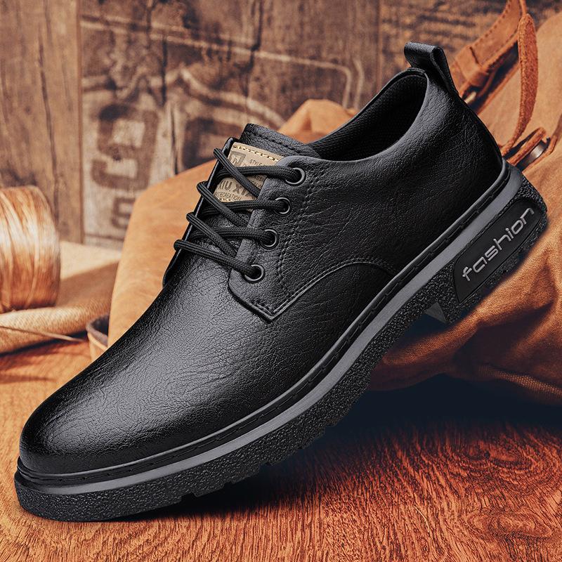 Men's Genuine Leather Casual Dress Shoes - Soft Sole, Non-Slip, Wear-Resistant, Versatile Low-Top Lace-Up Design