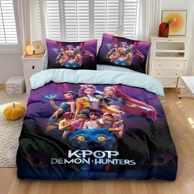 KPop D-Demon Hunters Bedding Set Single Halloween Costume Bedding Set - 2-3 Piece Comforter Quilt Duvet Cover Pillow Case Sets