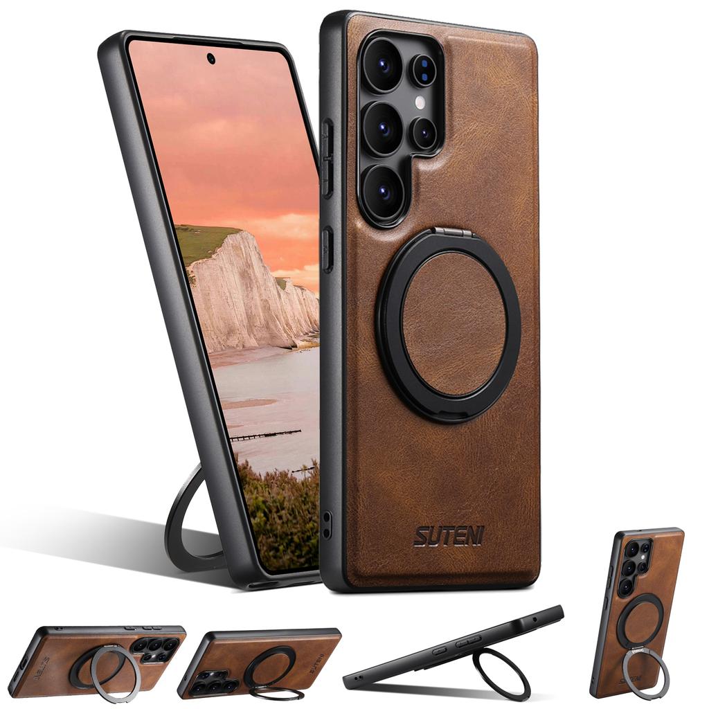 360° drehbarer magnetischer Ständer Wachs-Körnerleder Handyhülle für Samsung S26 Ultra S25 S24 S23 Stoßfest Für Magsafe Abdeckung
