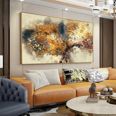 Modern Canvas Painting Abstract Textured Brown Trees with Golden Yellow Leaves Wall Art Posters Prints for Home Decor Cuadros