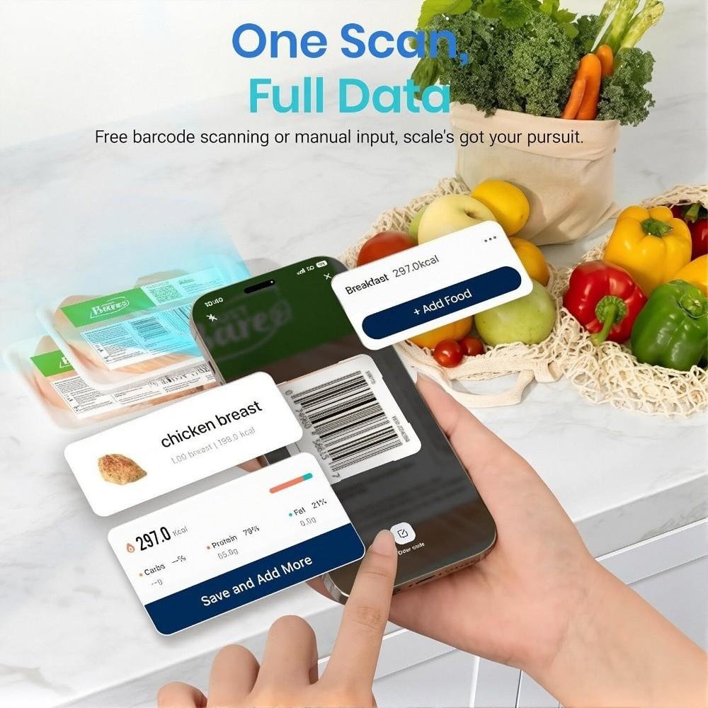 Edelstahl Intelligente Ernährungs-Lebensmittelwaage Kostenlose App mit 19 Nährstoffen Tracking Ernährungsrechner Ernährungs-Tracker-Waage