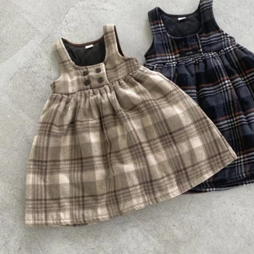 Girls' Plaid Wool Lined Vest Dress - Autumn/Winter Academy Style Strap Dress