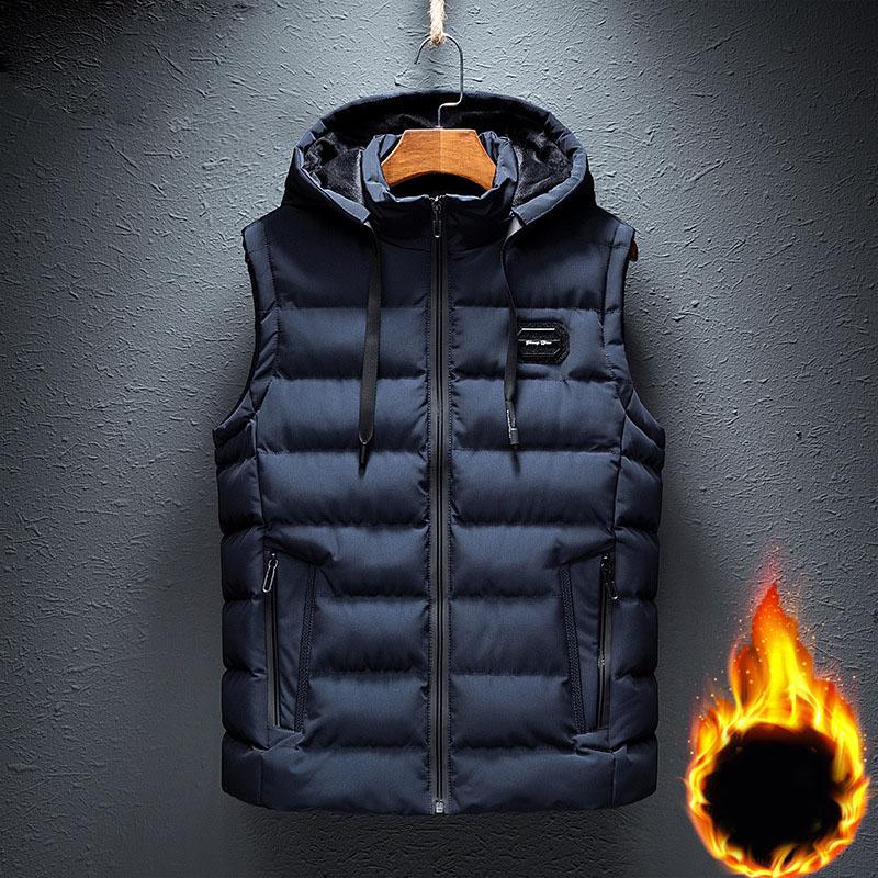 

Осенне-зимняя мужская свободная повседневная куртка без рукавов на молнии, мужской однотонный теплый жилет, мужской жилет с воротником-стойкой 6XL чёрный