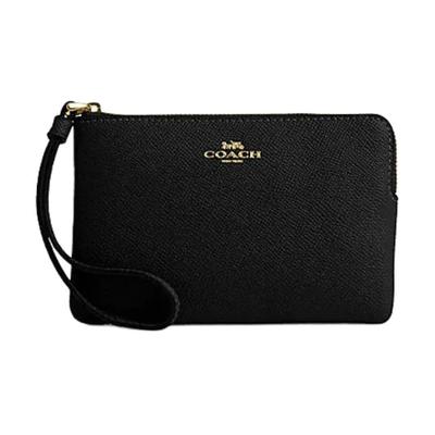 Corner Zip 16 Metal Logo Zip Closure Faux Leather Wristlet Women Wristlet Black CV396-IMBLK
