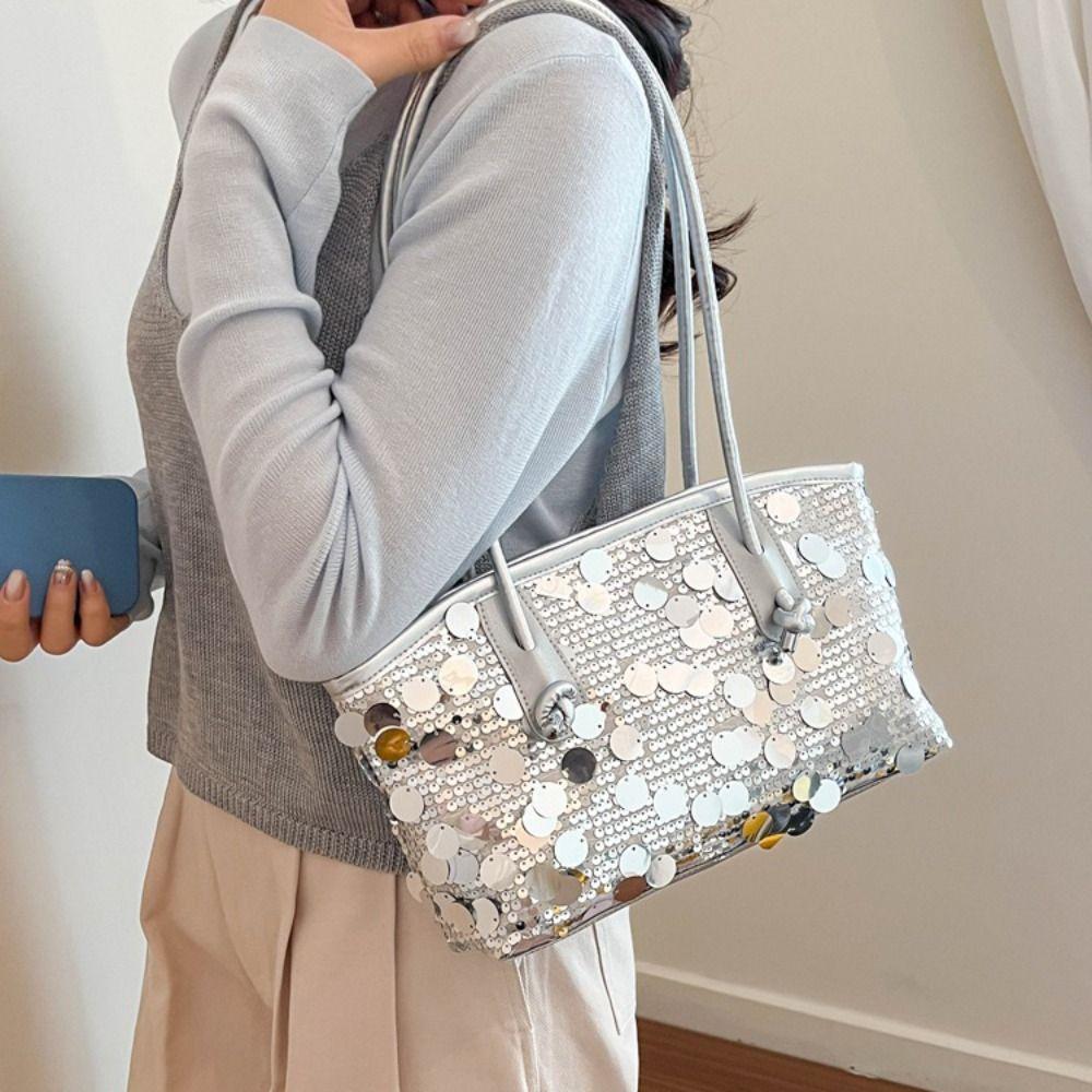 Fashion Shiny Sequin Tote Bag Fashion Sequined Glitter Shoulder Bag Large Underarm Bag Blingbling Handbag Shopping