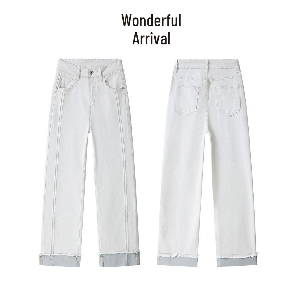 Tencel High-Waisted Cropped Wide-Leg Jeans for Women S (90-100 Jin)