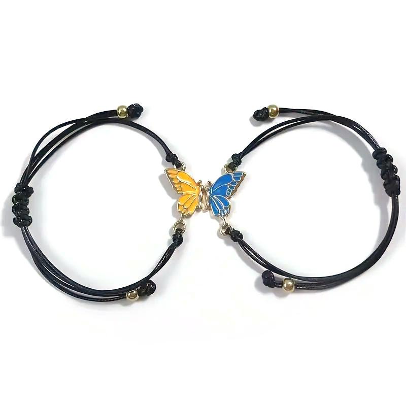 2 шт./набор браслетов с подвесками в виде бабочки из капающего масла, регулируемые двухцветные браслеты дружбы «Инь-Ян» и «лучшие друзья», ювелирные изделия, подарки