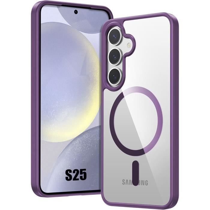 Coque avec cercle magnétique pour samsung galaxy s25, protection hybride silicone et pc anti-trace violet