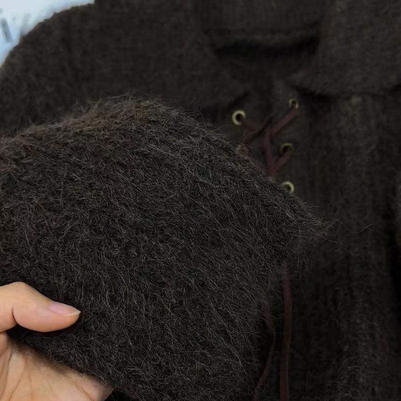 Vintage Sweater Women Harajuku Lace Up Knitted Pullovers Streetwear Korean Knitwears Winter Long Sleeve Casual Jumpers