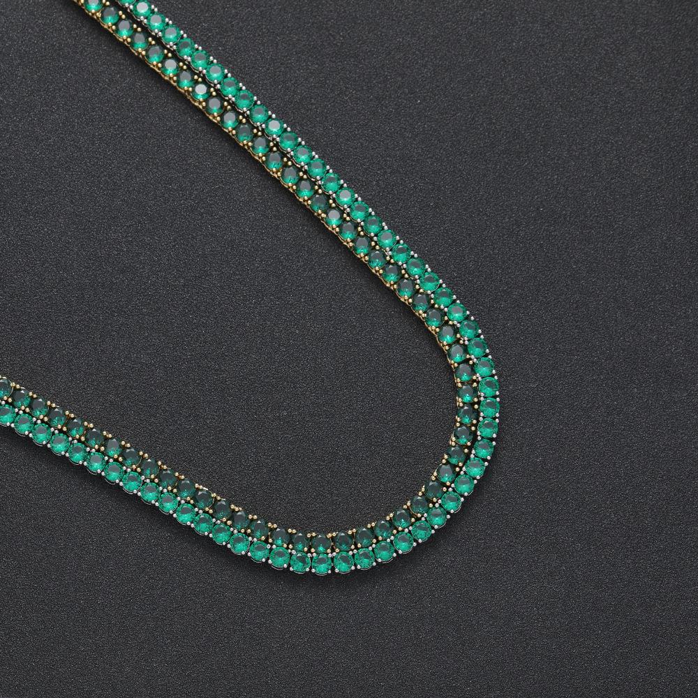 4mm Copper Necklace, European and American Hip-hop Green Zircon Fashion Personalized Tennis Chain, Men's and Women's Full Zirconium Necklace