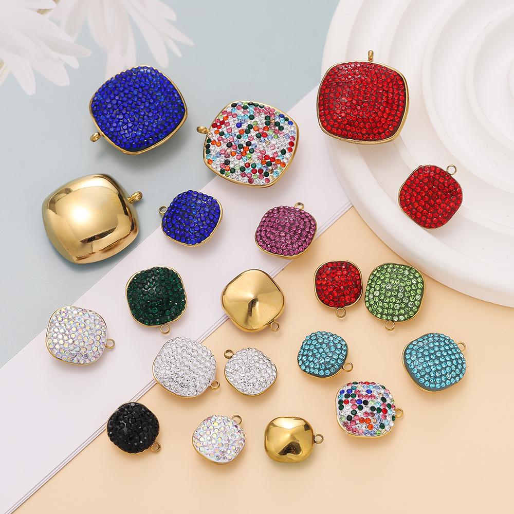 1pcs Stainless Steel Square Shape Charms Pendants with Rhinestone for DIY Bracelet Necklace Jewelry Making Supplies