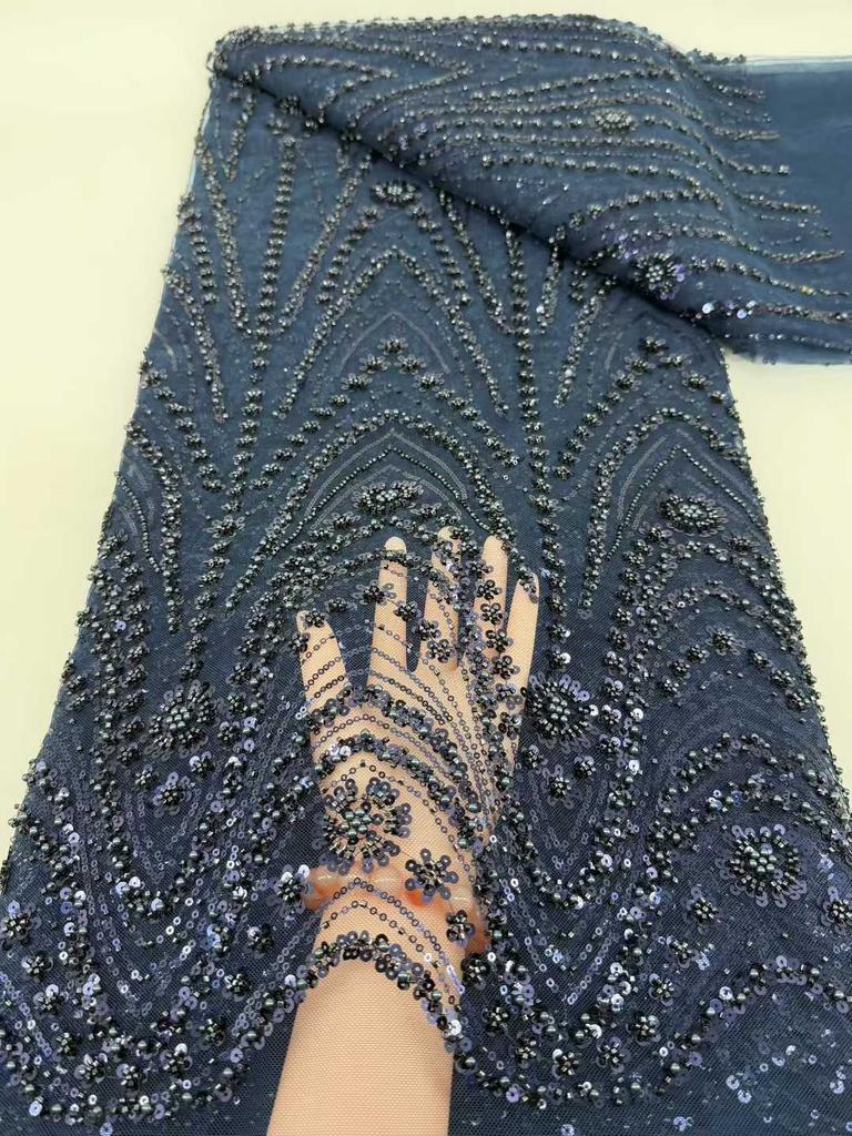 Afrykańska Tkanina Siatkowa z Płatkami 2026 Wysoka Jakość 5 Jardów Nigeryjska Francuska Koronka dla Pana Młodego Tkanina do Szycia Luksusowe Sukienki Weselne Imprezowe