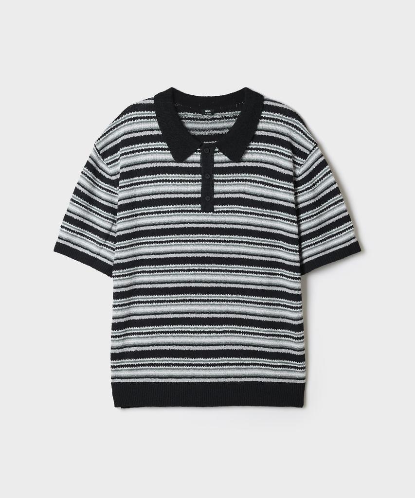 Seupao [Cool] Boucle Collar Neck Multi Stripe Short Sleeve Knit_Spkwg37M03