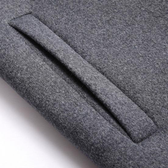 Men Winter Overcoat Fake Two Piece Wool Long Sleeves Mid Length Zipper Warm Formal Plus Size Detachable Hat Winter Coat for Daily Wear