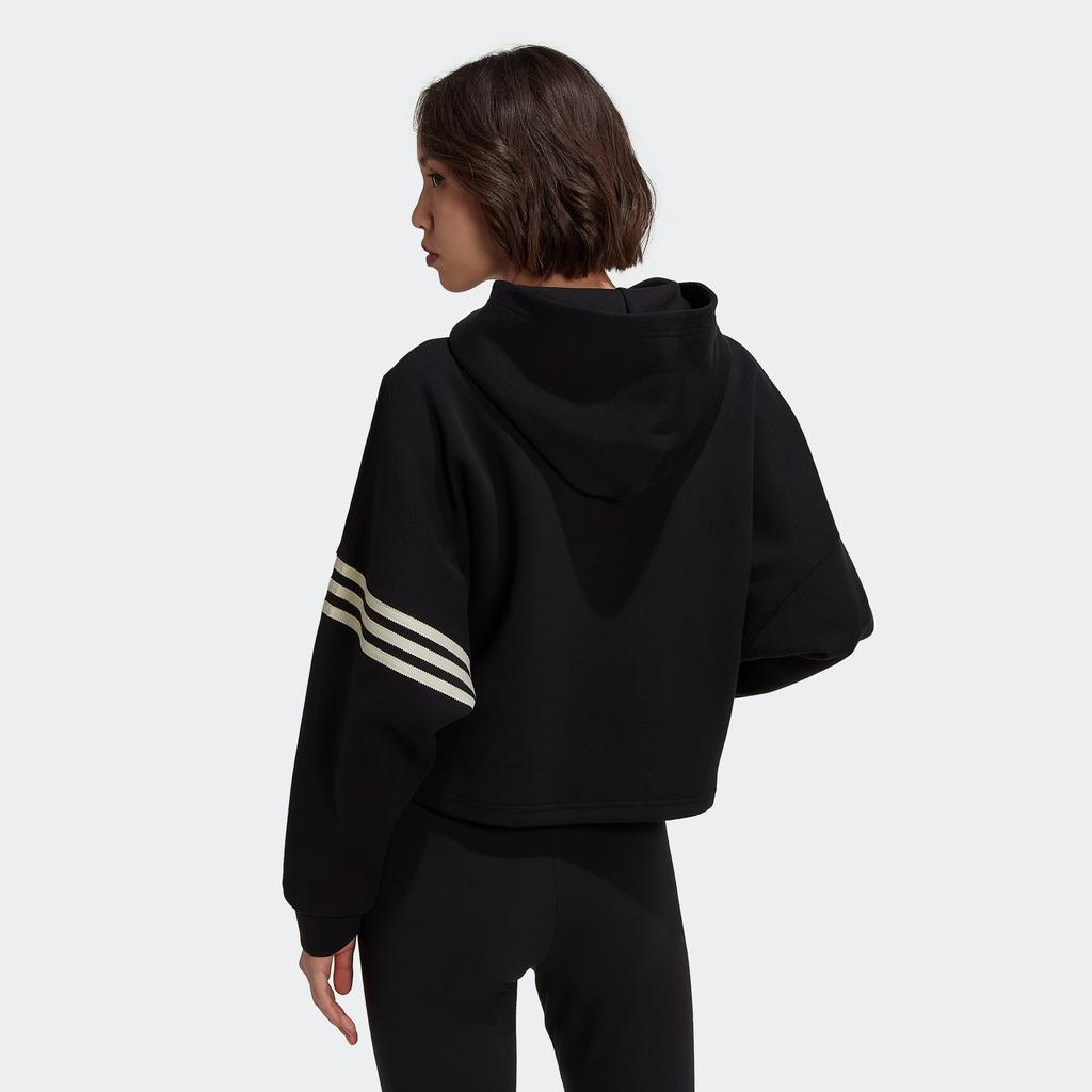adidas Originals Trefoil Logo Print Stripe Hooded Sweatshirt Women Tops Black HT8847