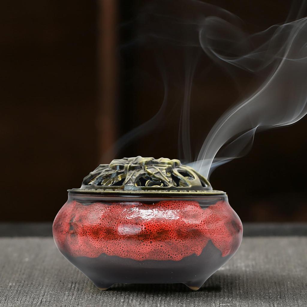 MrMrKura Ceramic 5-Piece Incense Burner and Incense Holder Set with Lid, Gourd-Shaped, Stylish, Flame-Retardant Cotton and Incense Holder, Perfect