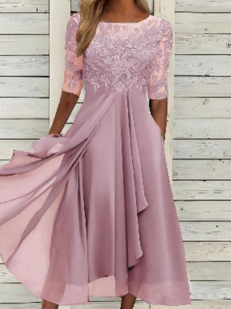 Vestido de Noche de Dama de Honor con Retazos de Gasa y Encaje Calado 2026