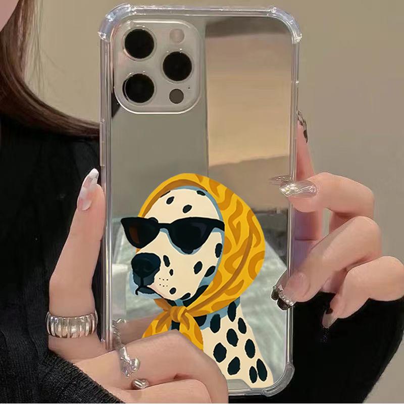 Cute Dog Pattern Phone Case For iPhone 11 12 13 14 15 16 17 Pro Max XS X XR 7 8 Plus Make Up Mirror Shockproof Soft Cover