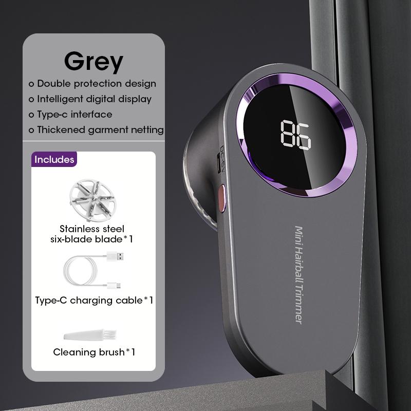 Rechargeable Electric Lint Remover for Clothes and Sweaters with Intelligent Digital Display and Defuzzer Trimmer серый