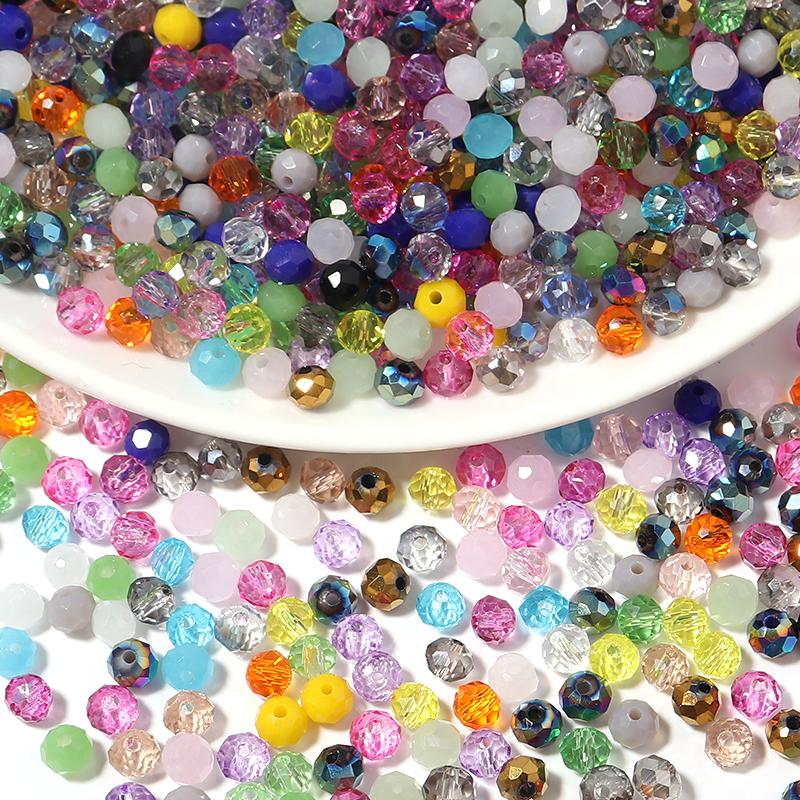 100-200pcs 4/6/8mm Mixed Color Crystal Beads Loose Spaced Flat Abacus Glass Beads For DIY Charms Bracelet Necklace Accessories