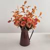 Artificial Rose Flower In Iron Bucket Artificial Leaf Plant Thanksgiving Table Centerpieces Decoration for Weddding