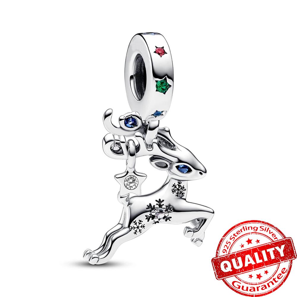 Copper Mouse Socks & Snowflakes Beads & Reindeer Dangle Charm Fits Bracelet Halloween Christmas Pendant Gifts