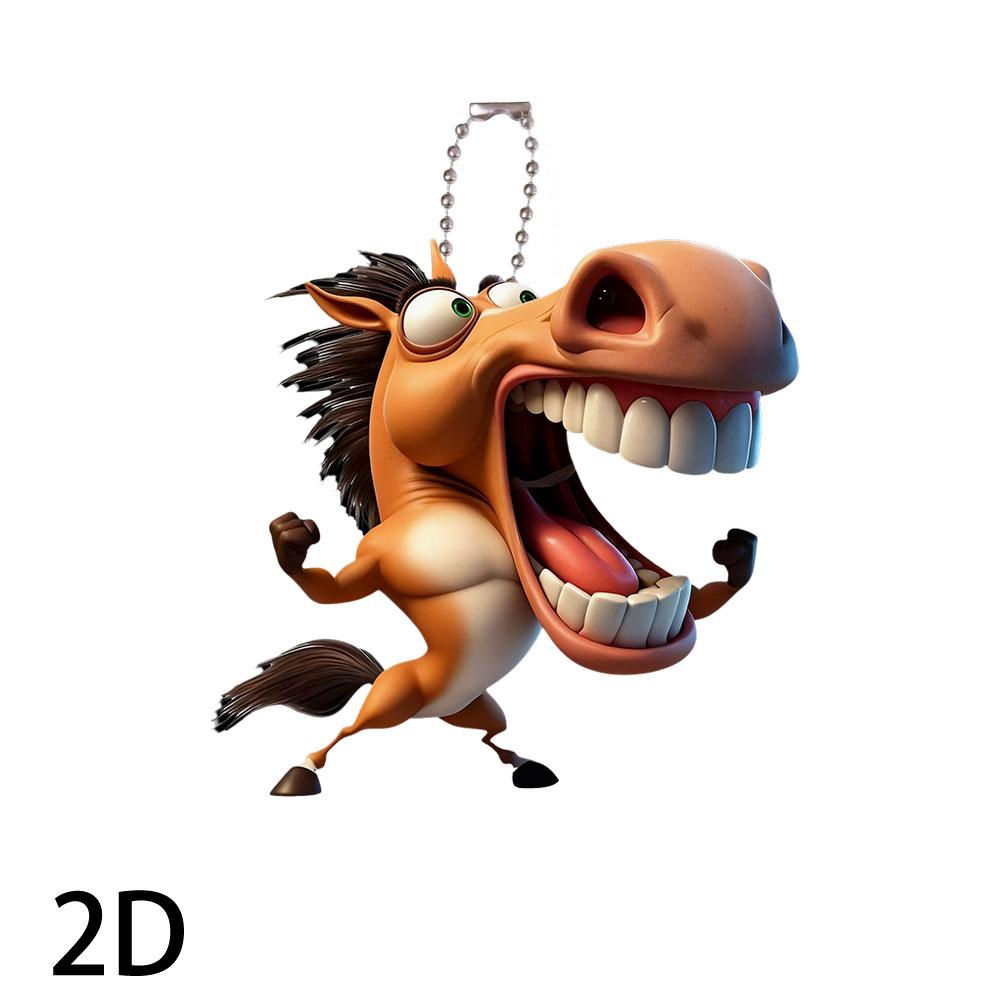2D Funny Big Mouth Horse RearView Mirror Pendant Auto Interior Car Realistic Animal Hanging Ornament Car Interior Accessories