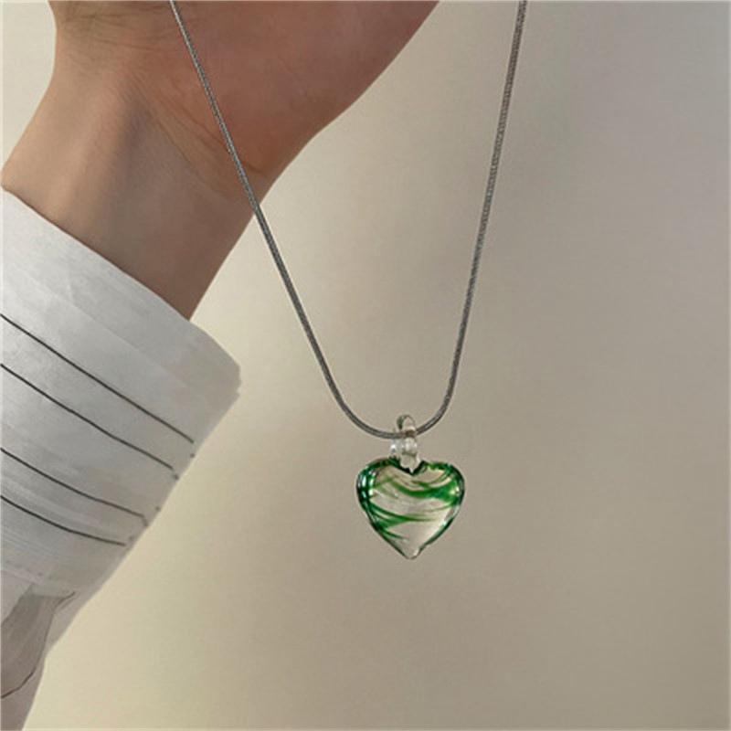 Black Zebra-Stripe Glass Heart Pendant 