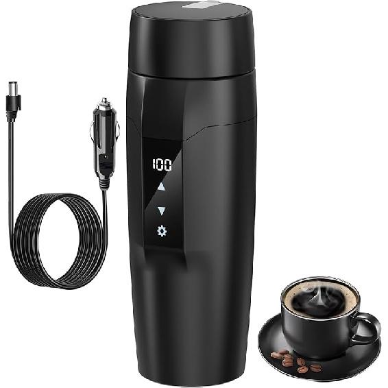 Portable Car Heating Cup, 350 ml Travel Electric Kettle, 304 Stainless Steel Liner Car Heated Mug, 40~100℃ Adjustable, 12V 80W Fast Boiling Bottle,