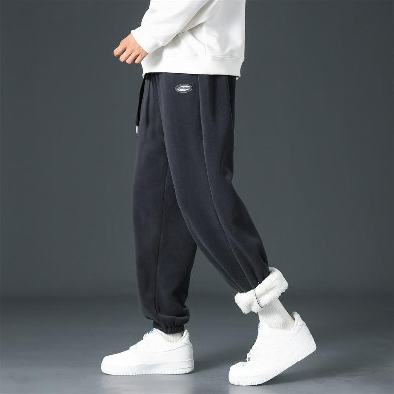 Plus Velvet Pants Men's Winter Warmth Thickened Lamb Fleece Sweatpants Loose Autumn and Winter Style Drawstring Sports and Leisure Trousers