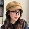 New Hat for Women's Retro Versatile Letters Octagonal Hat Winter Outdoor Big Head Circumference Showing Face Small Beret Trendy