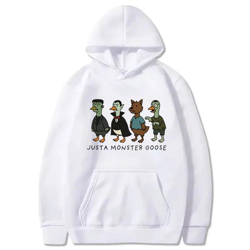 Just a Monster Goose Sweatshirt Women Halloween Silly Goose Funny Casual Fashion O-Neck Long Sleeve Fleece Pullover