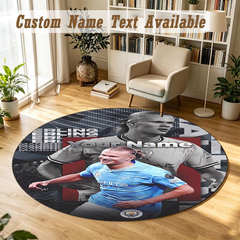 Round Rug Custom NameErling Haaland Pattern Non Slip Carpet Home Floor Decor