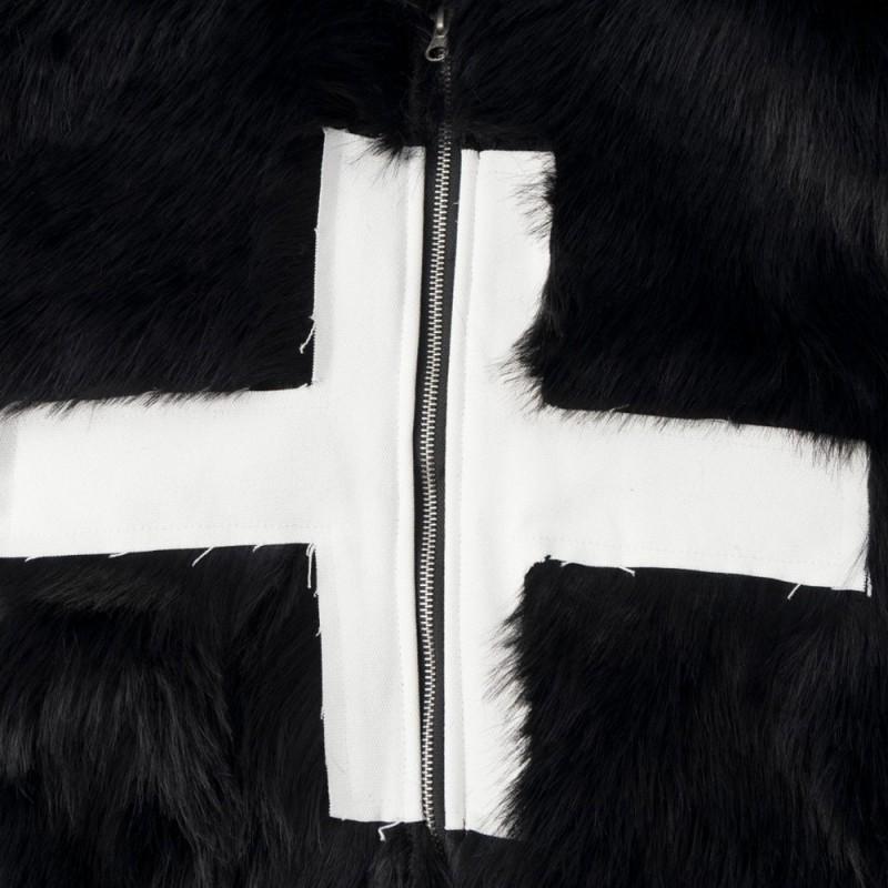 Pánská zimní péřová bunda s kapucí z umělé kožešiny, křížové nášivky, Streetwear, Teplý kabát