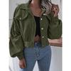 Women Loose Lantern Long Sleeve Corduroy Casual Short Jacket Outerwear