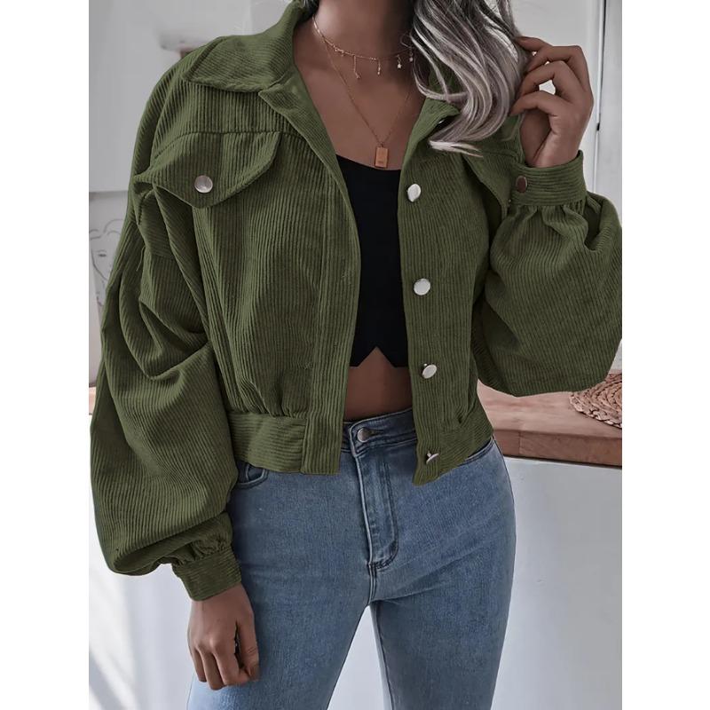 Women Loose Lantern Long Sleeve Corduroy Casual Short Jacket Outerwear