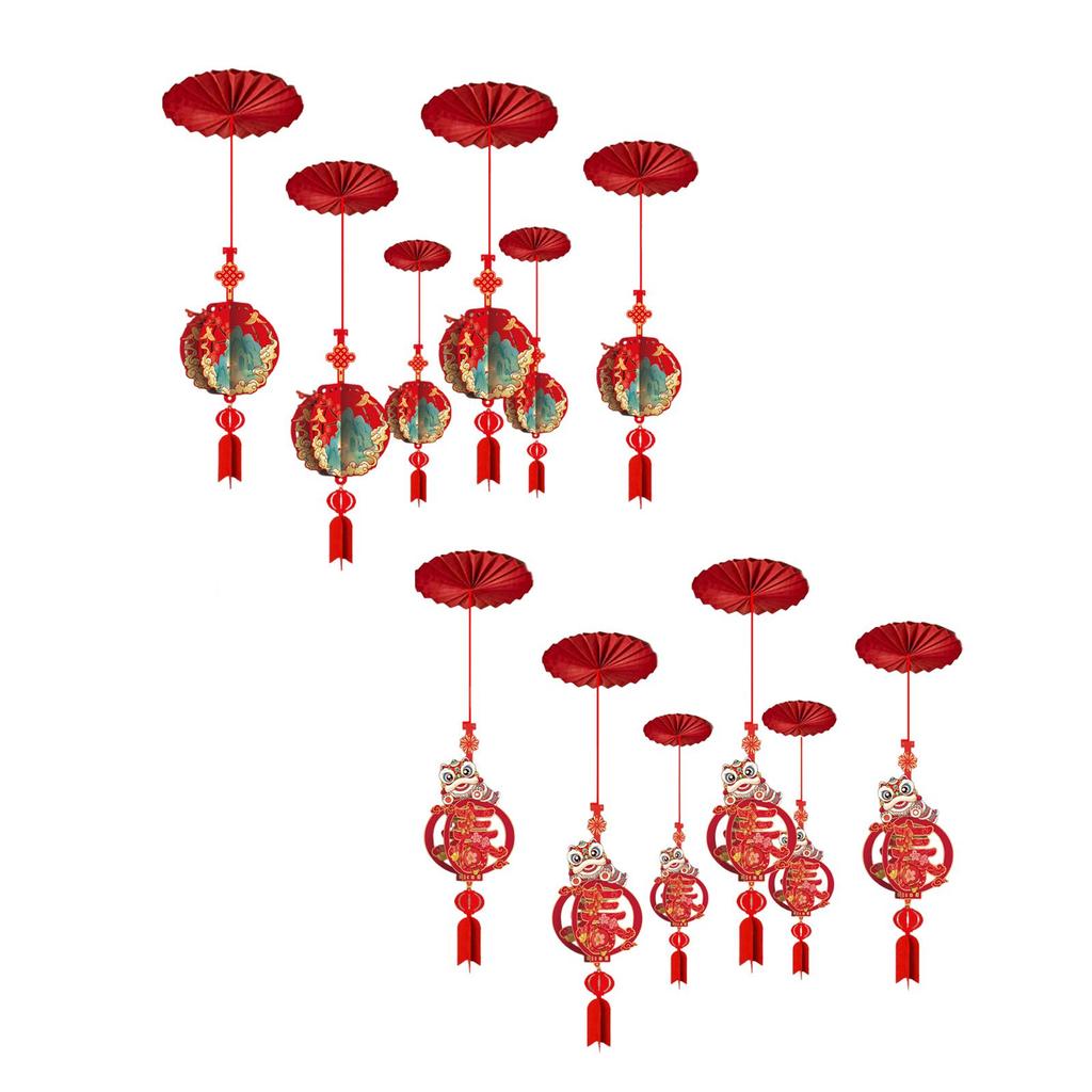 Lunar Year Red Paper New Year Ceiling Pendant Set 3D Decorative Ceiling Decor for Chinese New Year 2026 Festive Events