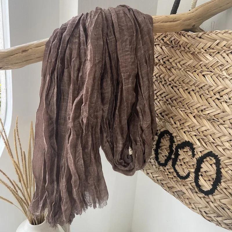 New High-End Natural Wrinkled Antique Style Artistic Shawl Sun Protection Versatile Plain Couple Cotton And Linen Scarf Women