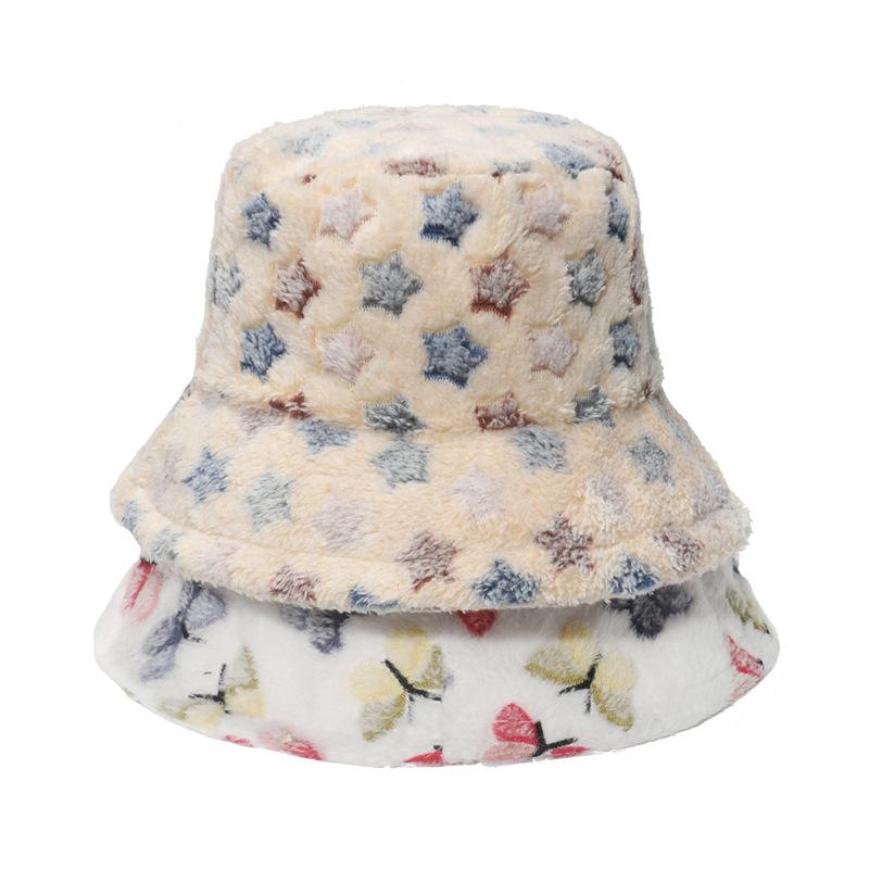1pc Women Fleece Bucket Hat with Butterfly Print,Casual Windproof Warm Hat for Autumn/Winter Suitable for Outdoor Travel Holiday