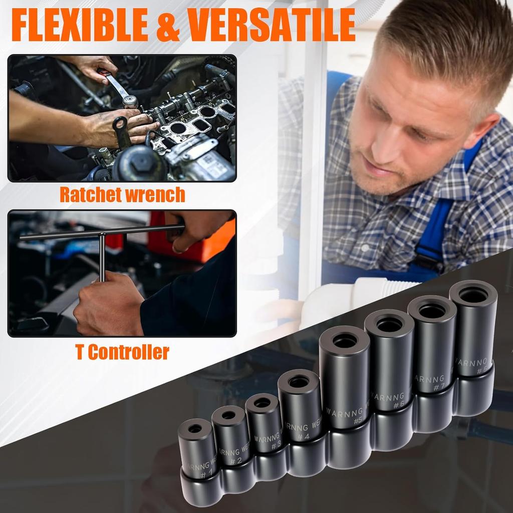 8Pcs Tap Socket Set 1/4 Inch and 3/8 Inch Drive Tap Holder Socket Kit with Socket Holder for Tight Space Fractional MCTI Standard (8pcs)