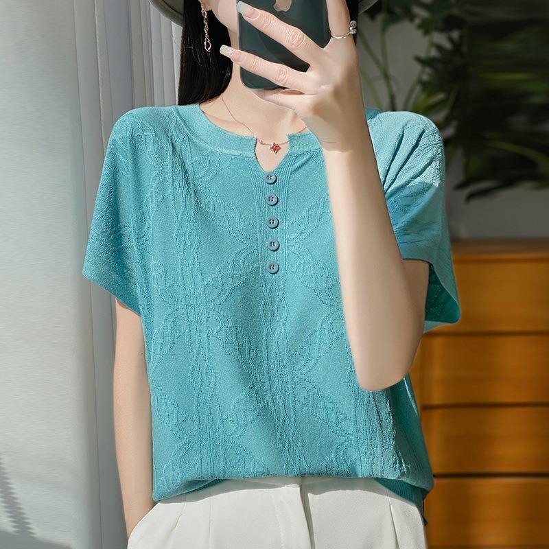 Summer Women's New Short-sleeved Knitted Sweater T-shirt and Round-neck Vest Top