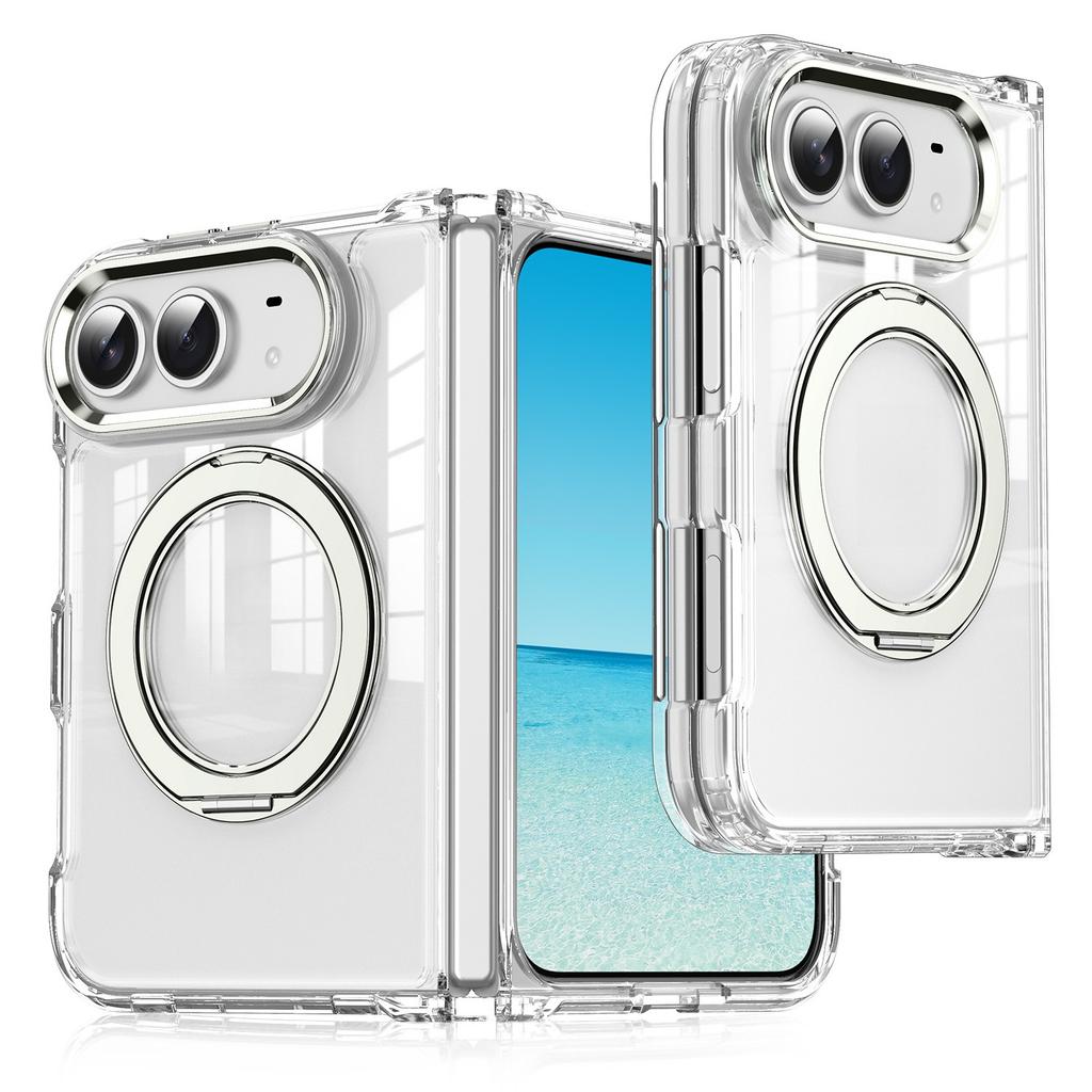 360 Rotating Magnetic Kickstand Skin Feel Clear Case for IPhone Ultra 18 Fold Wide Shockproof for Magsafe Metal Button Cover